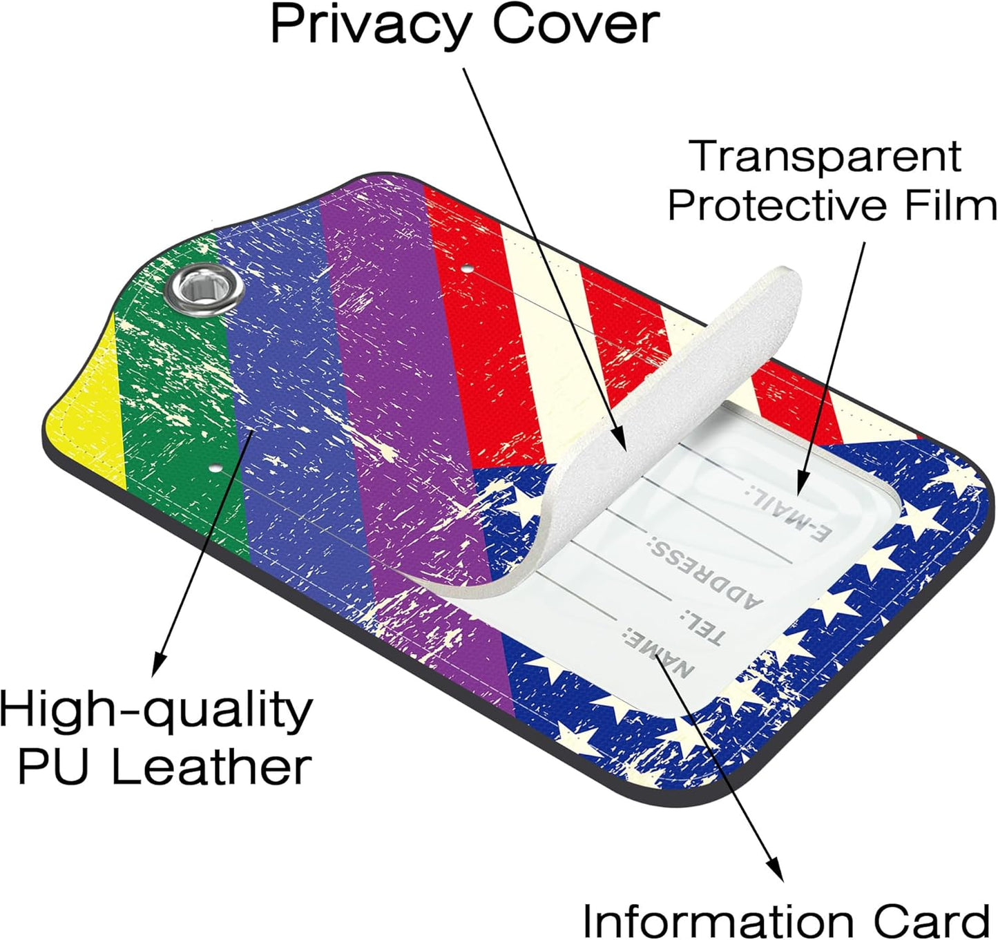 2 Pack Luggage Tags for Suitcase,Gay Flag PU Leather Idea Baggage Tag with Name Labels Privacy Cover Metal Ring Men and Women Travel Cruise Labels