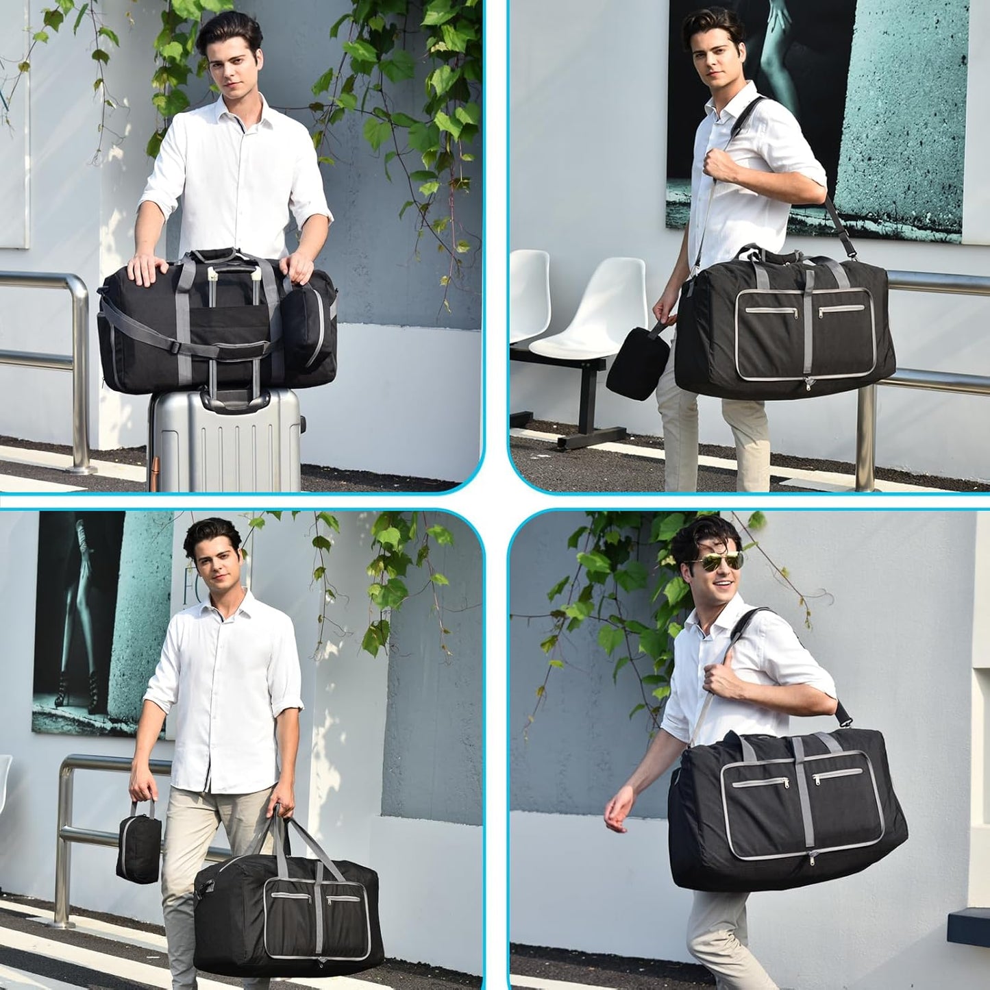 Felipe Varela Duffle Bag with Shoes Compartment and Adjustable Strap,Foldable Travel Duffel Bags