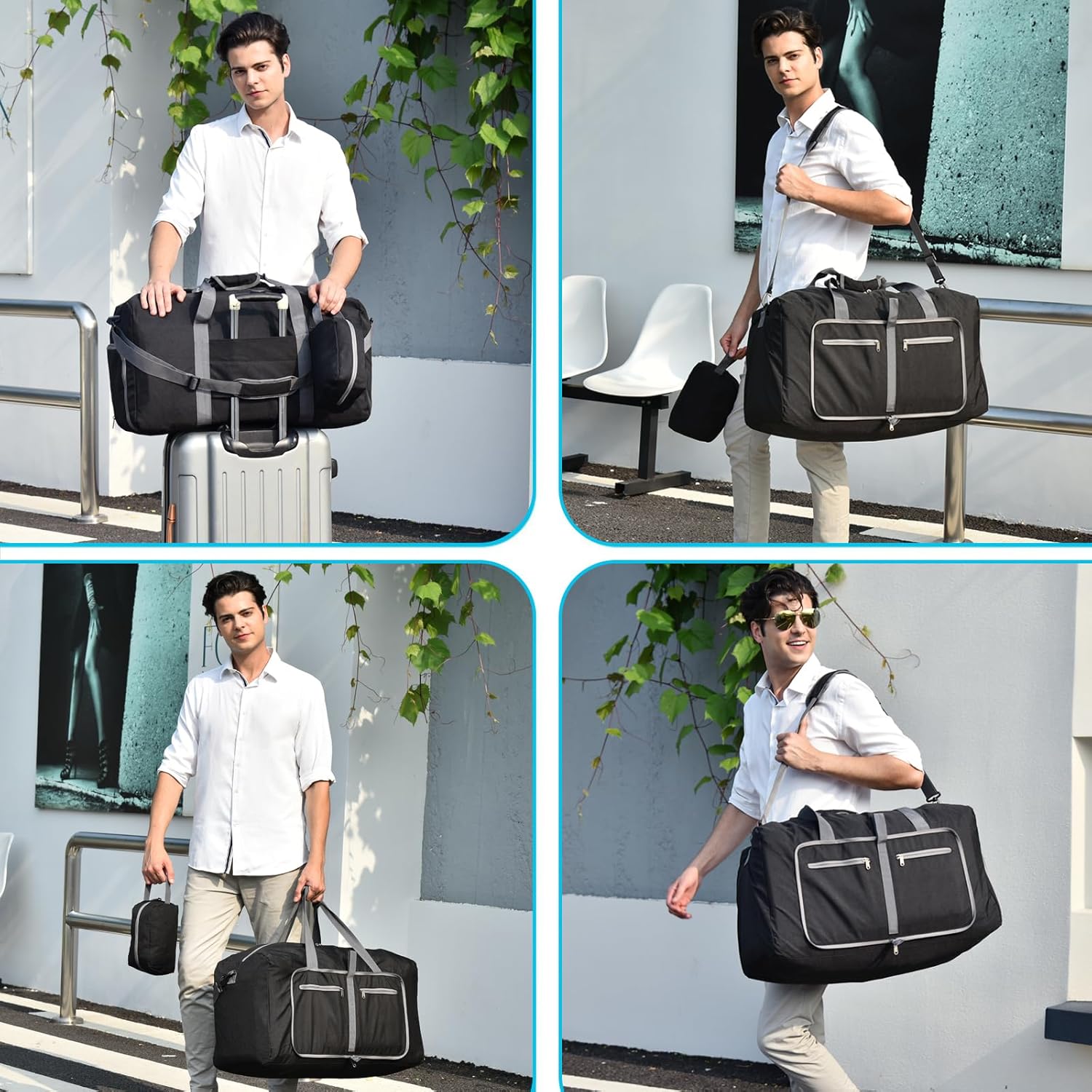 Felipe Varela Duffle Bag with Shoes Compartment and Adjustable Strap,Foldable Travel Duffel Bags