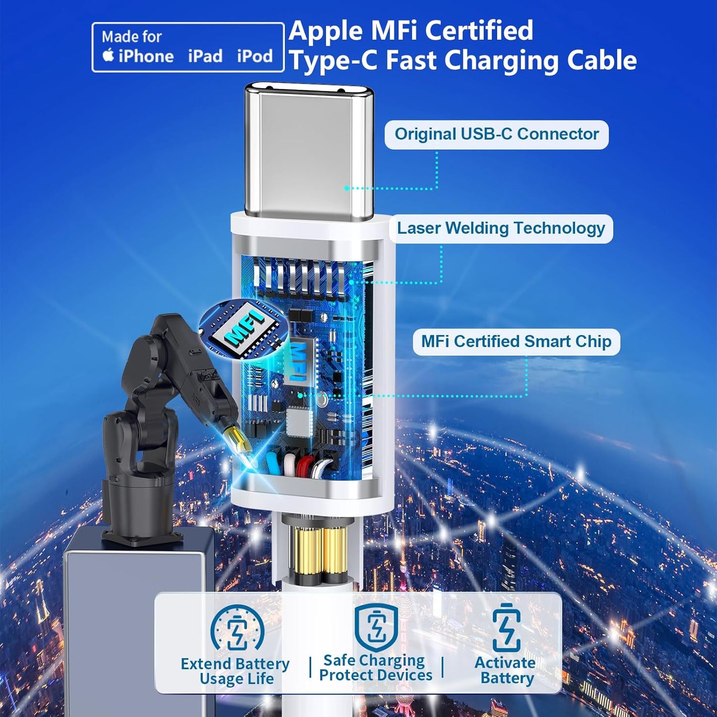 [Apple MFi Certified] iPhone 16 Fast Car Charger, Rombica 52.5W USB-C&USB-A Car Power Cigarette Lighter PD/QC3.0 Type-C Fast Car Charging with Type-C Cable for iPhone 16 Pro/16 Pro Max/15/15 Pro/iPad