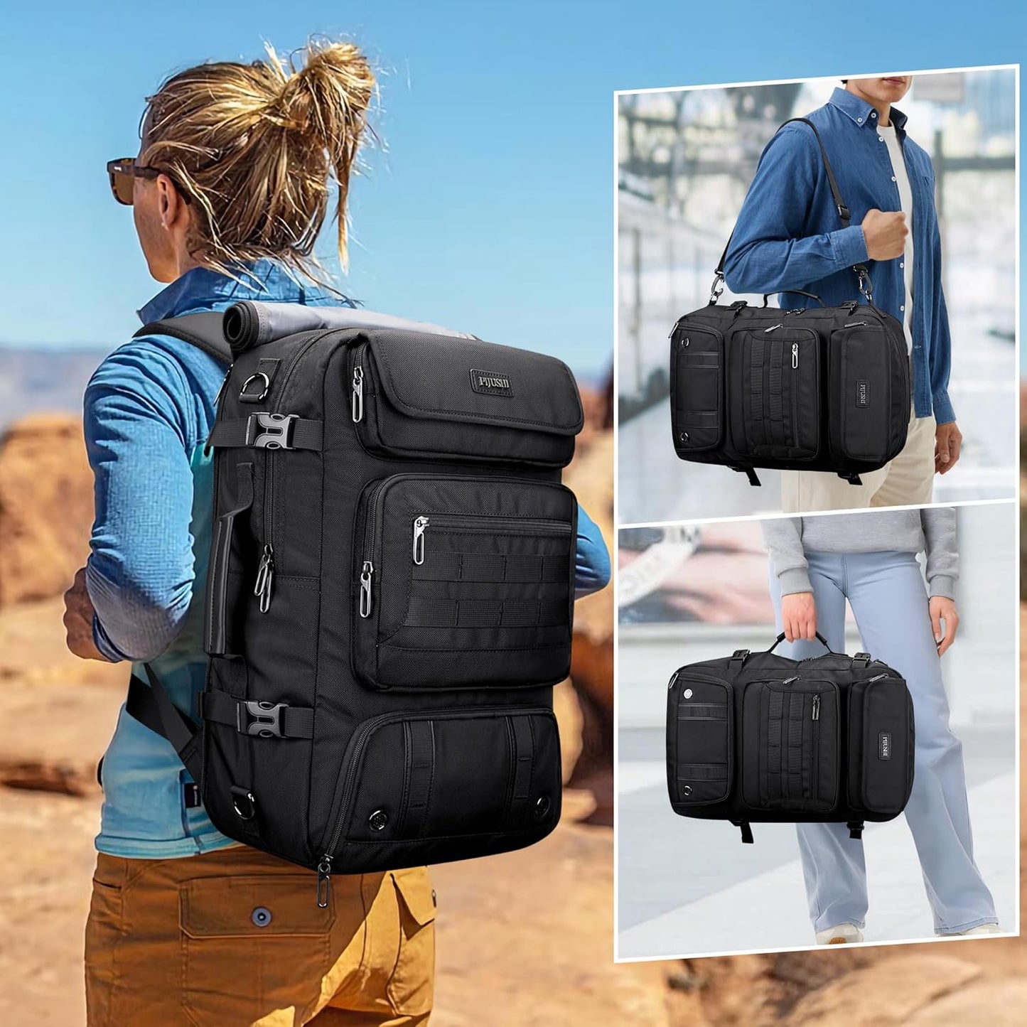PIJUSHI Travel Backpack for Women Men Carry on Duffle Bag Backpack For Airplanes Luggage Rucksack with Shoe Compartment(PE048 Black)