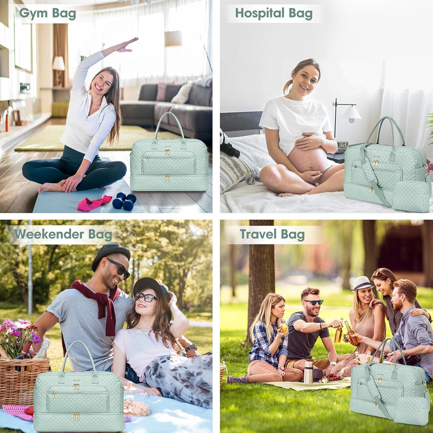Travel Duffle Bag Weekender for Women - Carry-On Overnight Bag Personal Item Bag with Shoe Compartment & Wet Pocket Large Weekend Tote Bags with Toiletry Bag Hospital Bags for Labor and Delivery