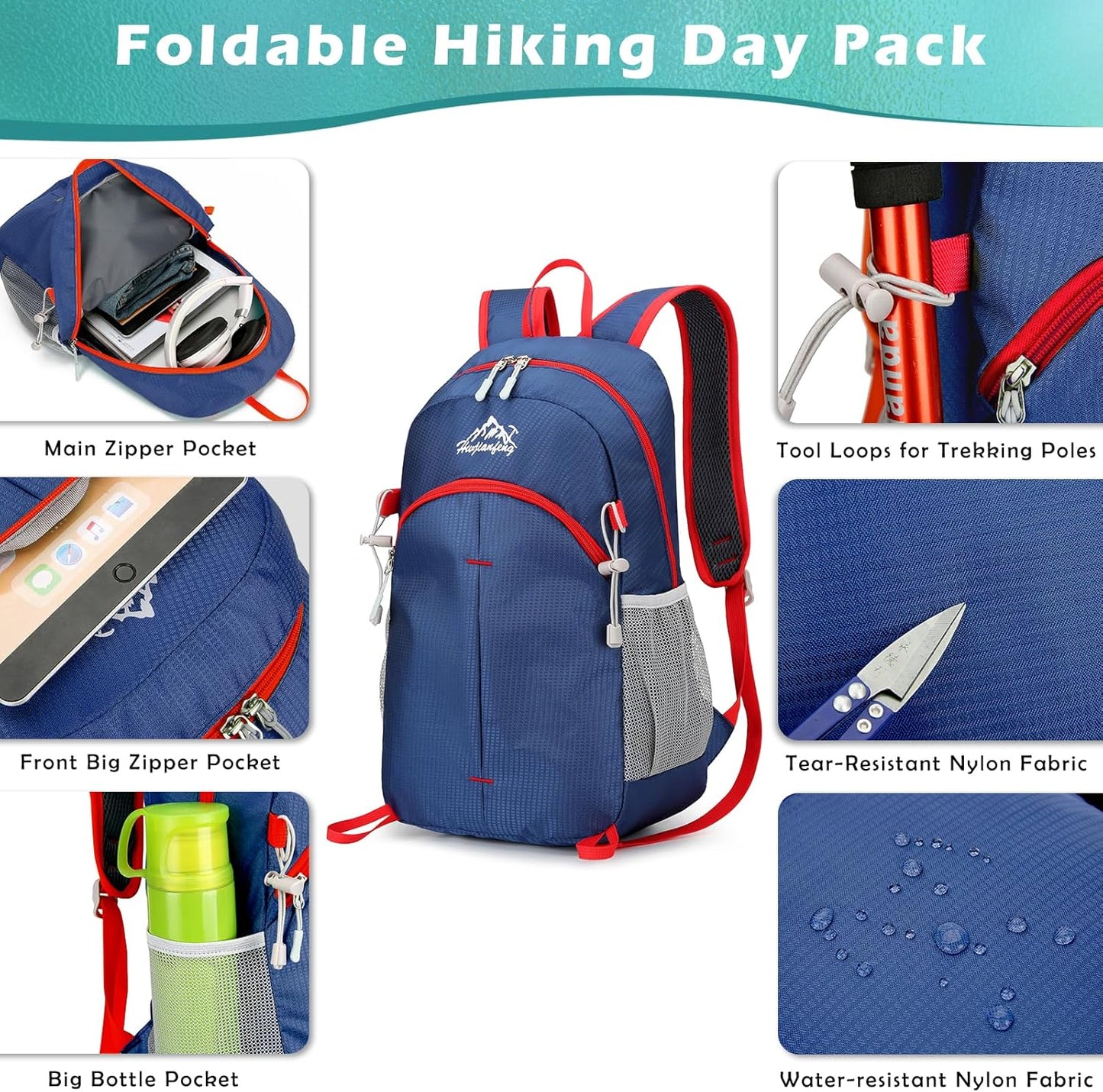 20L Small Hiking Backpack, Lightweight Foldable Daypack Water-resistant Travel Camping Packable Backpack