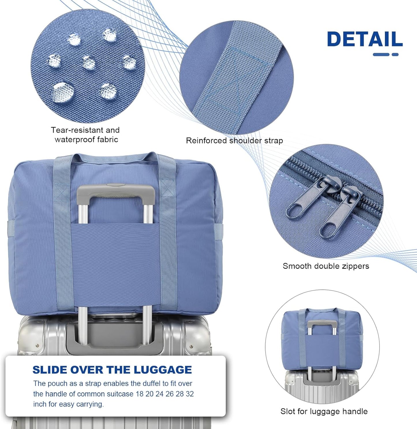 Weekender Bags for Women, Travel Duffel Bags, Water Resistant Personal Item/Carry Bag, Carry on Overnight Bag, Foldable Gym Bag for Travelling, Sports (Blue)