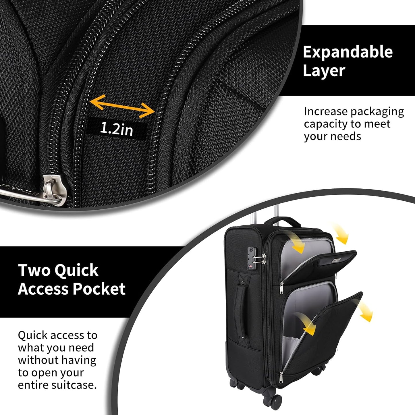 3-Piece Softside Expandable Luggage Set with Front Open Pocket, Lightweight and Durable Oxford