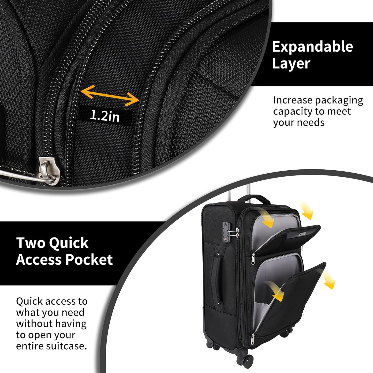 3-Piece Softside Expandable Luggage Set with Front Open Pocket, Lightweight and Durable Oxford