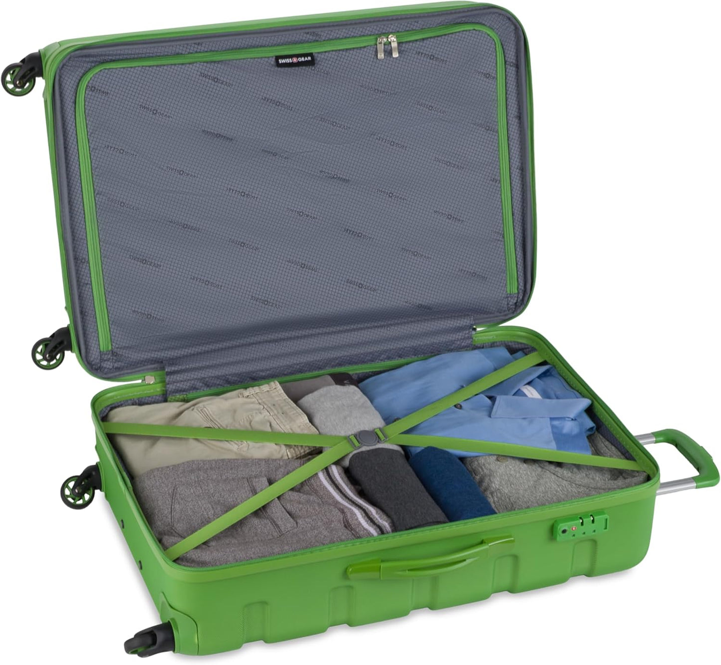 SwissGear 7366 Hardside Expandable Luggage with Spinner Wheels, Green, Checked-Large 27-Inch