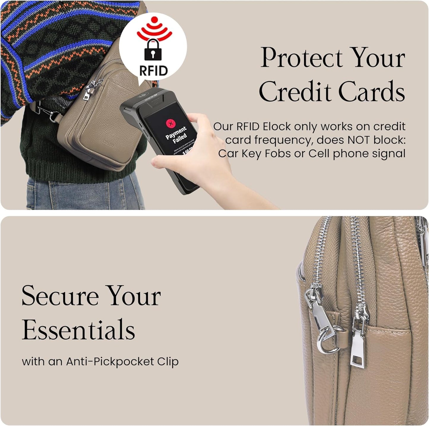 befen Genuine Leather Small Sling Bag for Women Anti-Theft Crossbody Chest Bags Fanny Packs for