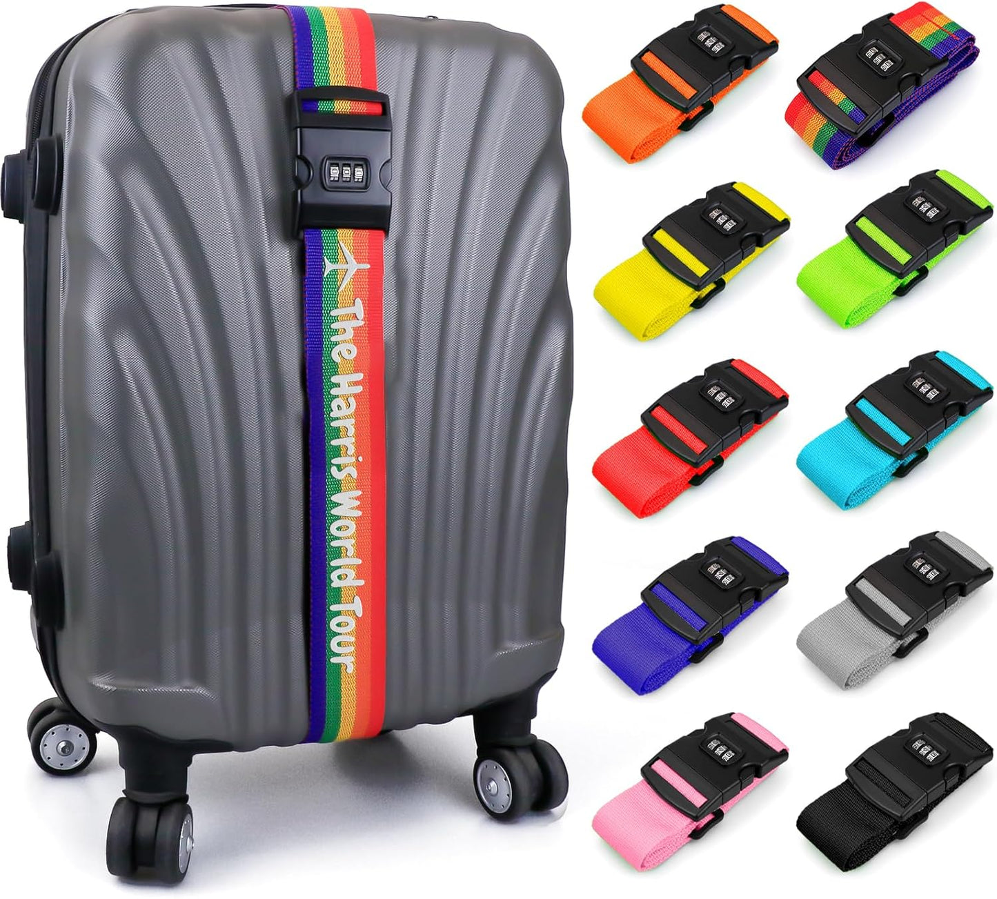 Personalised Luggage Straps with Locks for Suitcases, 1 Pack - Custom Luggage Strap with Name