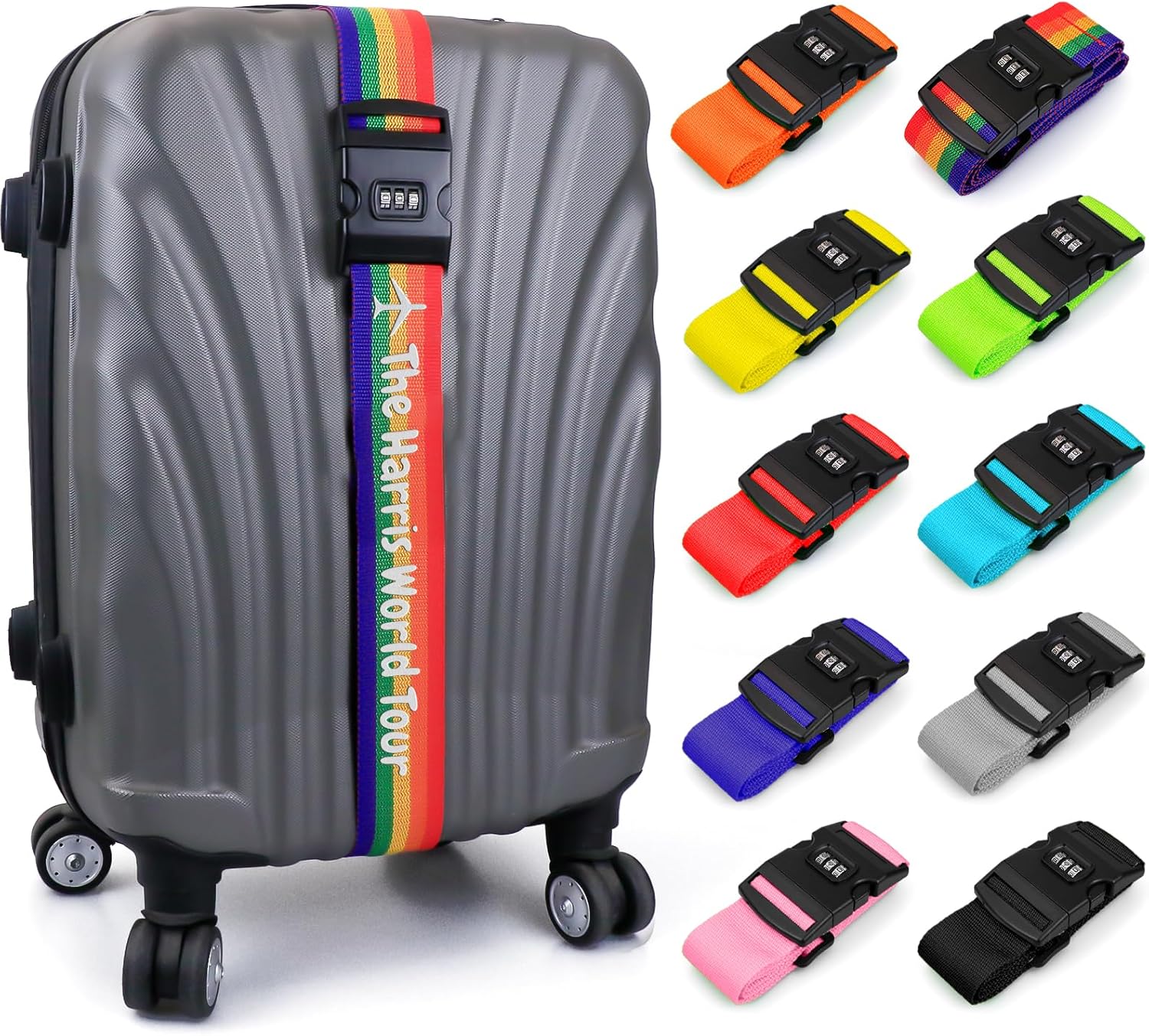 Personalised Luggage Straps with Locks for Suitcases, 1 Pack - Custom Luggage Strap with Name