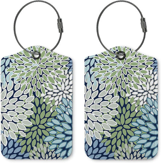 Boho Flower Luggage Tags for Suitcases,2 Pack Travel Suitcase Tags,Traveling Accessories,Baggage Tag Label with Steel Loop,Boho Lover Gifts