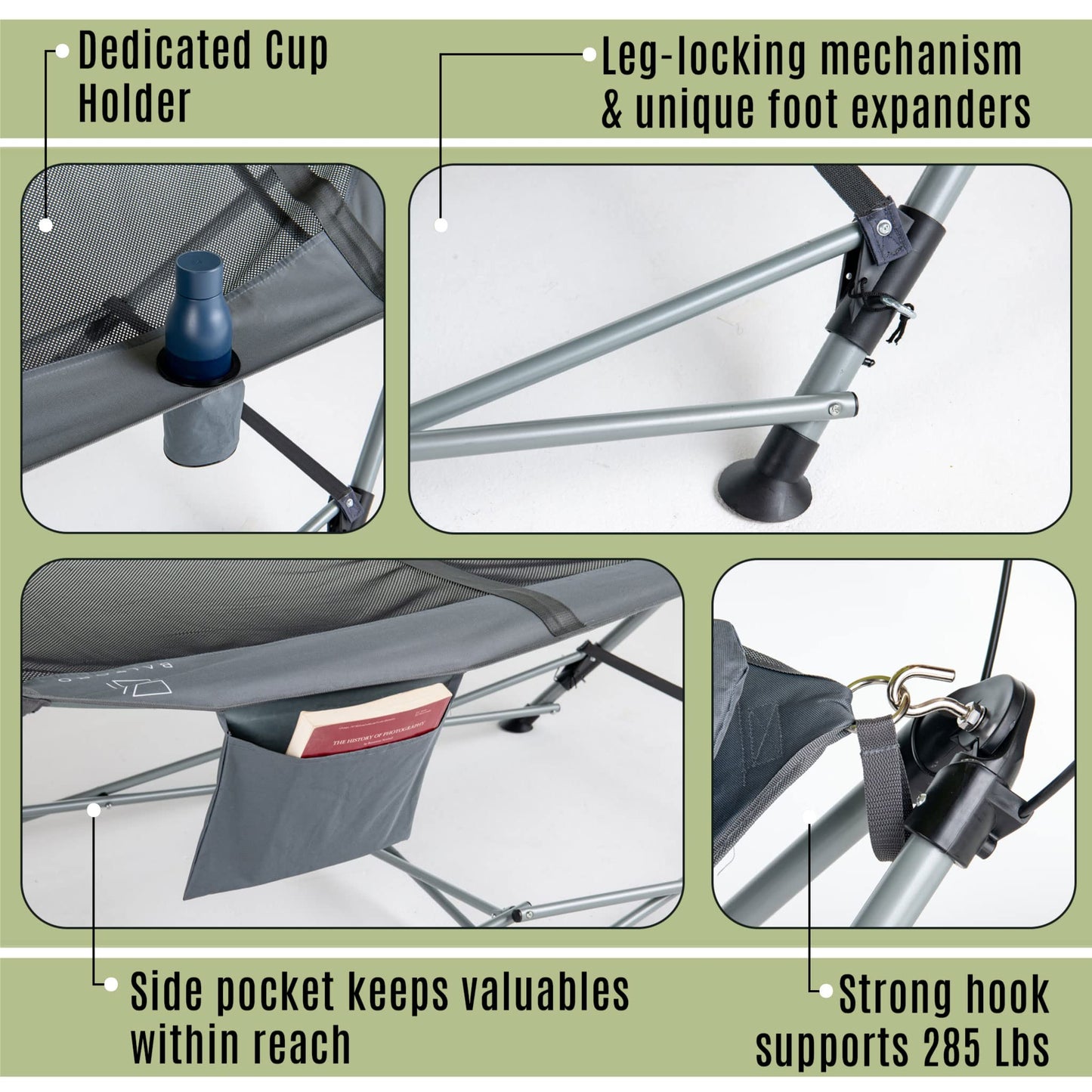 Lucania Portable Hammock with Stand and Canopy - Foldable Freestanding Heavy Duty Hammock for