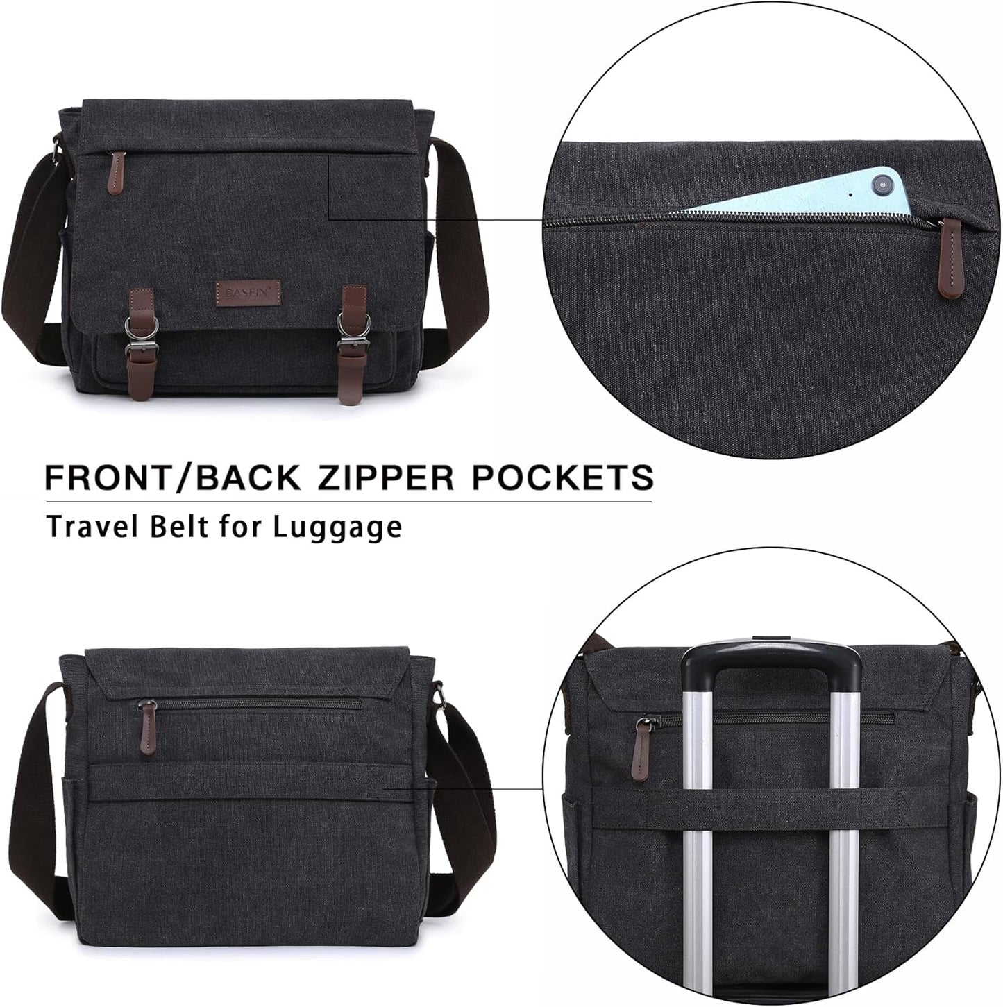 Large Vintage Canvas Messenger Shoulder Bag Travel Crossbody Purse Briefcase Business Bag for 15inch Laptop
