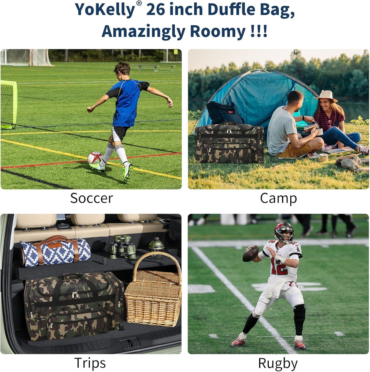 75L Large Duffle Bag for Men - 26 inch Duffel Bag Heavy Duty for Weekend Travel Sport Camping/Travel - Camo