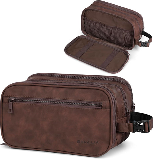PAVILIA Toiletry Bag for Men, Travel Pouch Essentials Shaving Dopp Kit, Travel Bag Toiletries Organizer Case, Cosmetic Make Up Accessory, Water Resistant