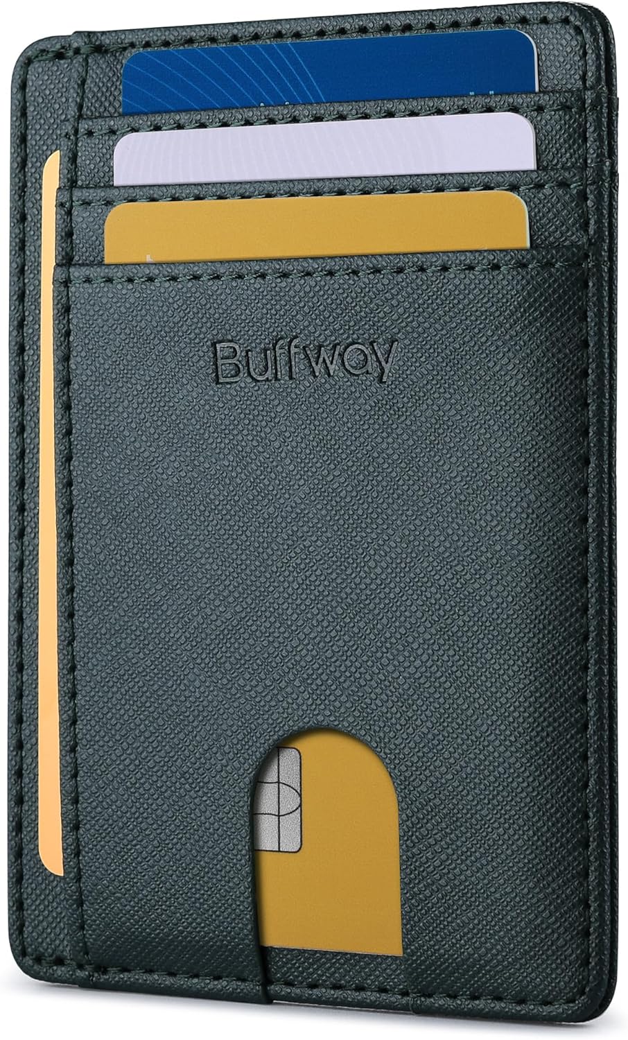 Buffway Slim Minimalist Front Pocket RFID Blocking Leather Wallets for Men and Women - Cross