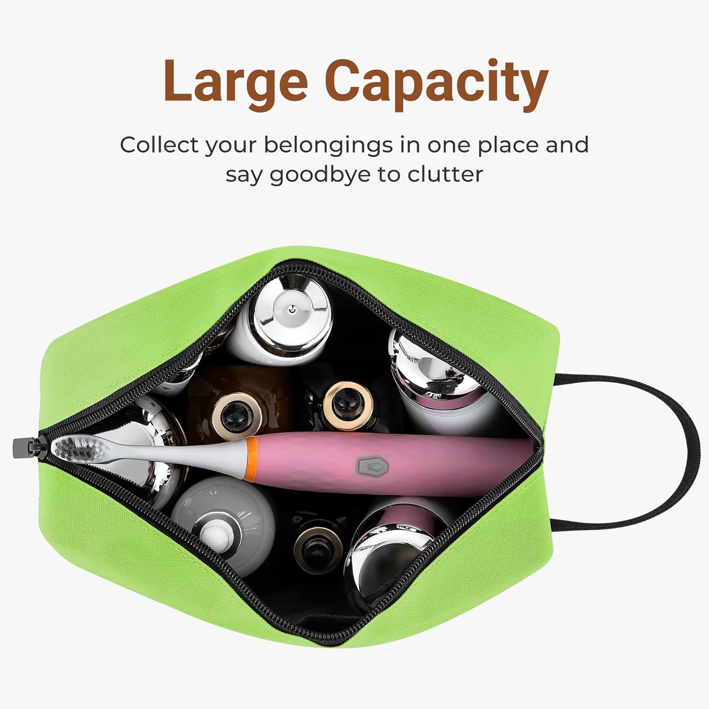 Elviros Travel Toiletry Bag for Women and Men,Lightweight Makeup Bag Hanging Dopp Kit with Shaving Compartment Cosmetic Organizer Small Tool Bag Travel Essentials,Neon Green