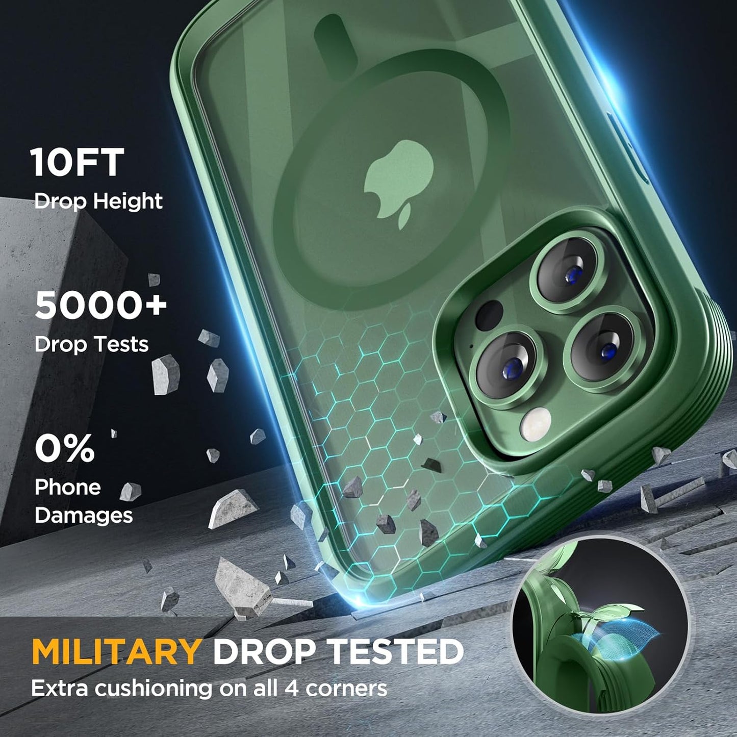 Miracase Magnetic for iPhone 13 Pro Max Case 6.7 inch, (Compatible with MagSafe) Upgrade Full-Body Clear Phone Bumper Case with Built-in 9H Tempered Glass Screen Protector, Magnetic Acacia Green