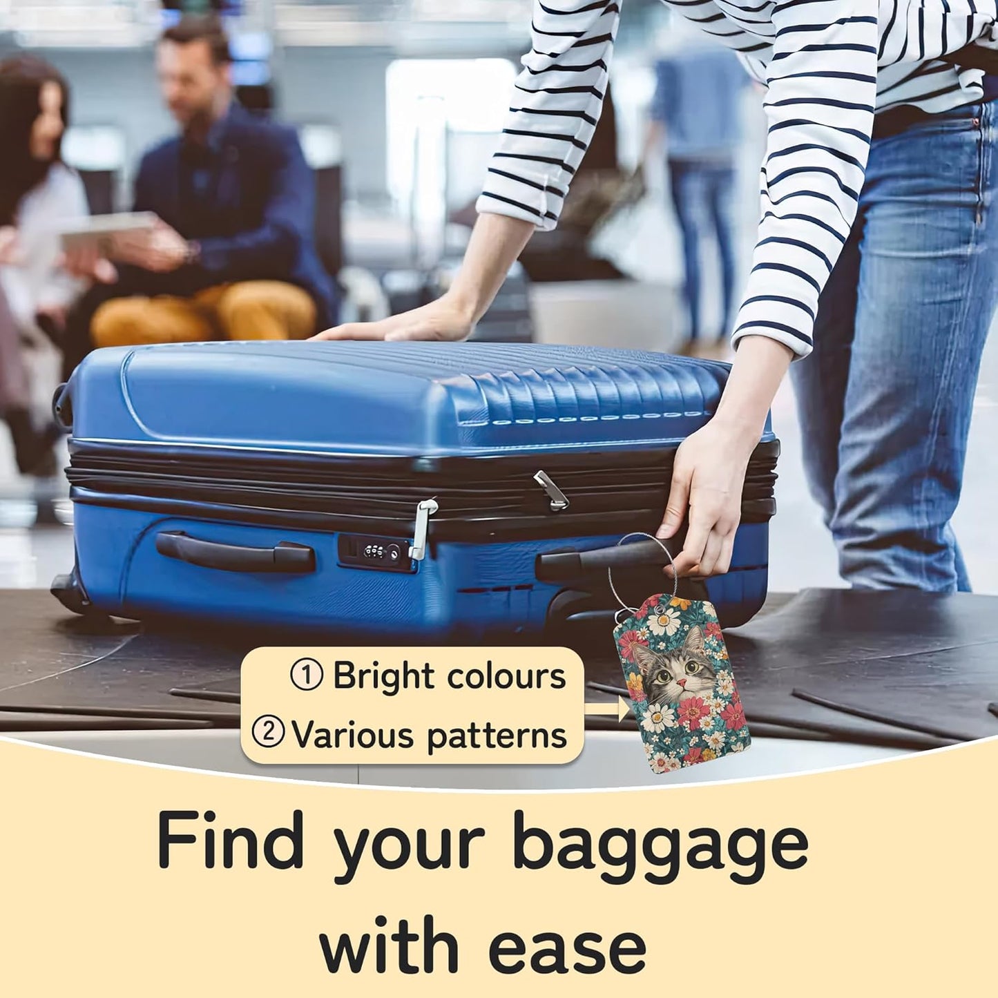 Cute Cat Luggage Tags for Suitcase,3 Pack Blooming Colorful Flowers Luggage Tag Leather Privacy Cover ID Label with Stainless Steel Loop for Women Men