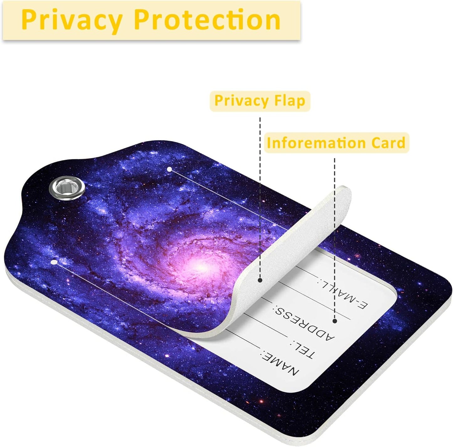 2 Pack Luggage Tag for Suitcase,Spiral Galaxy PU Leather Suitcase Tags Identifiers with Privacy Name Address Labels and Durable Steel Loop for Women Men Travel