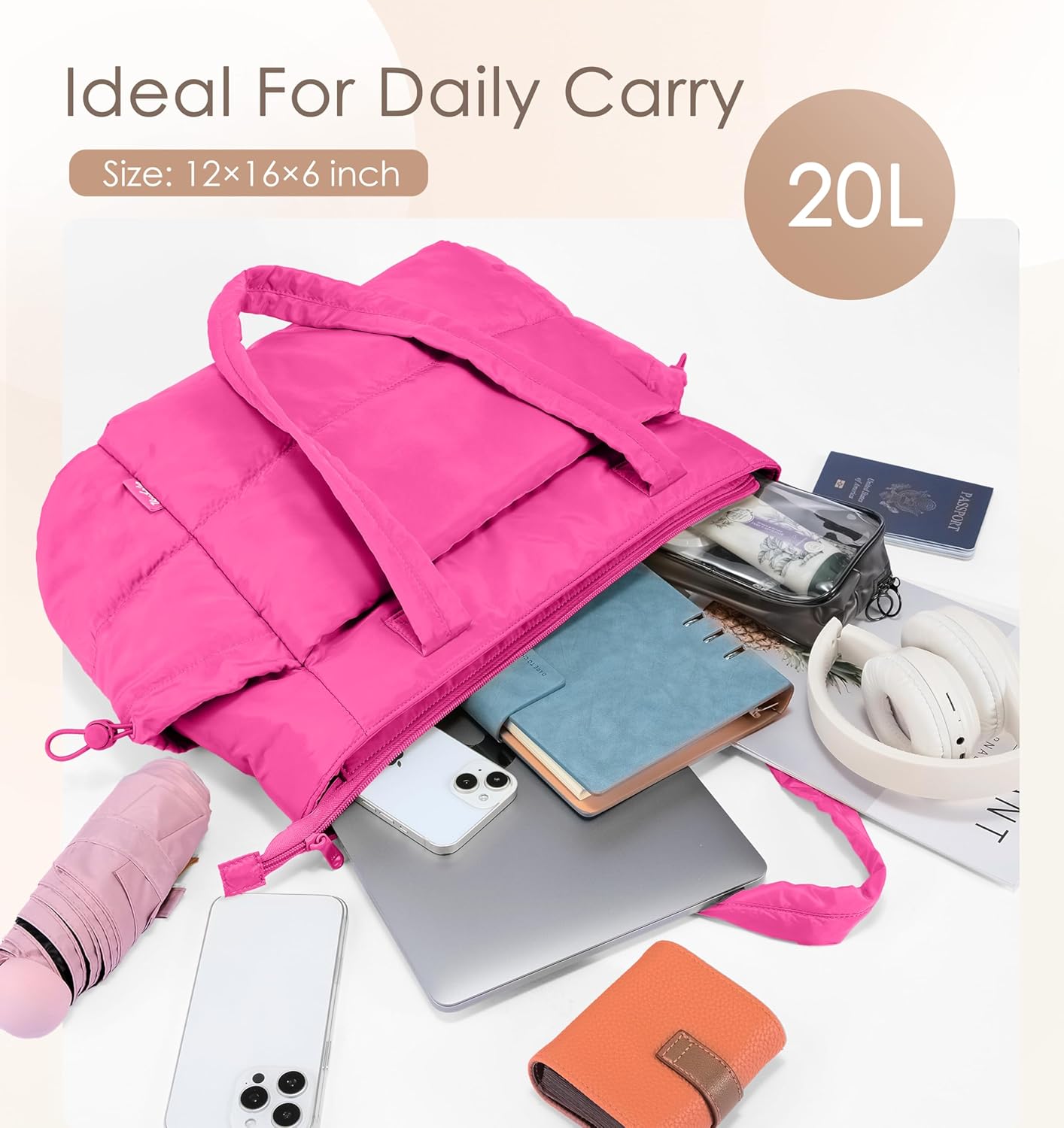 Tote Bag for Women Puffy Work Bags for Women with Zipper Lightweight Quilted Puffer Tote Bag for Travel, Teacher, Nurse