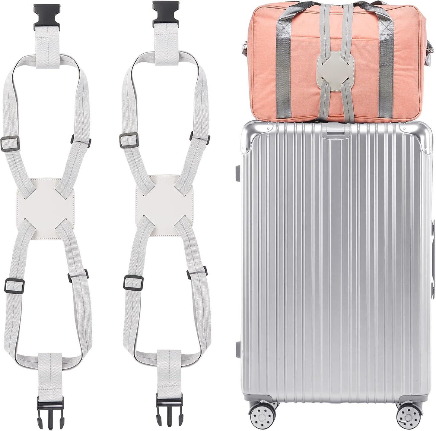 Travelkin Luggage Straps - Bungees for Suitcases, Add a Bag, Travel Bag Bungee Belt for Luggage Carry On (Grey 2 Pack)