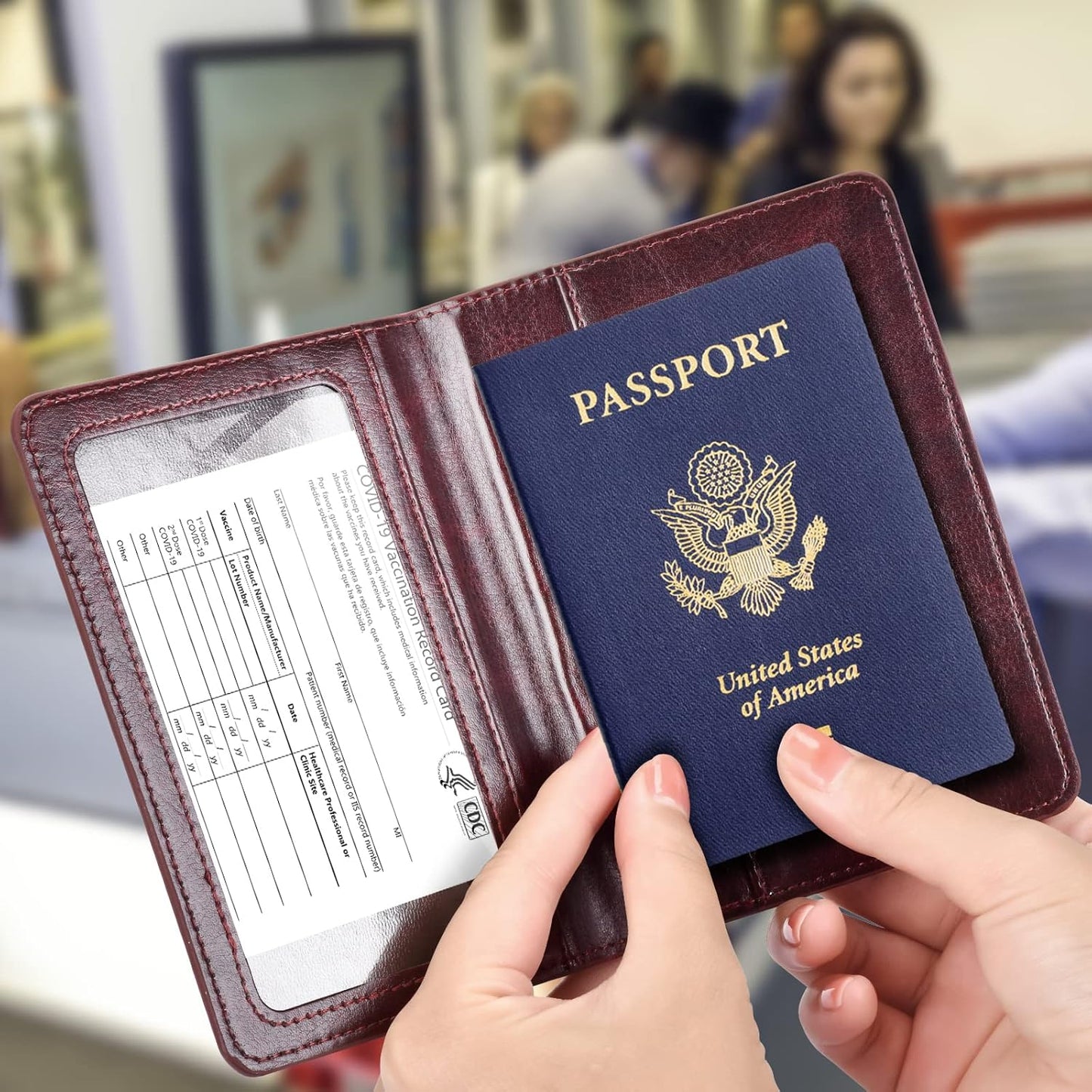 Passport Holder with Vaccine Card Slot Combo, Passport Wallet/ Cover/ Case for Women and Men(BC-Brown)