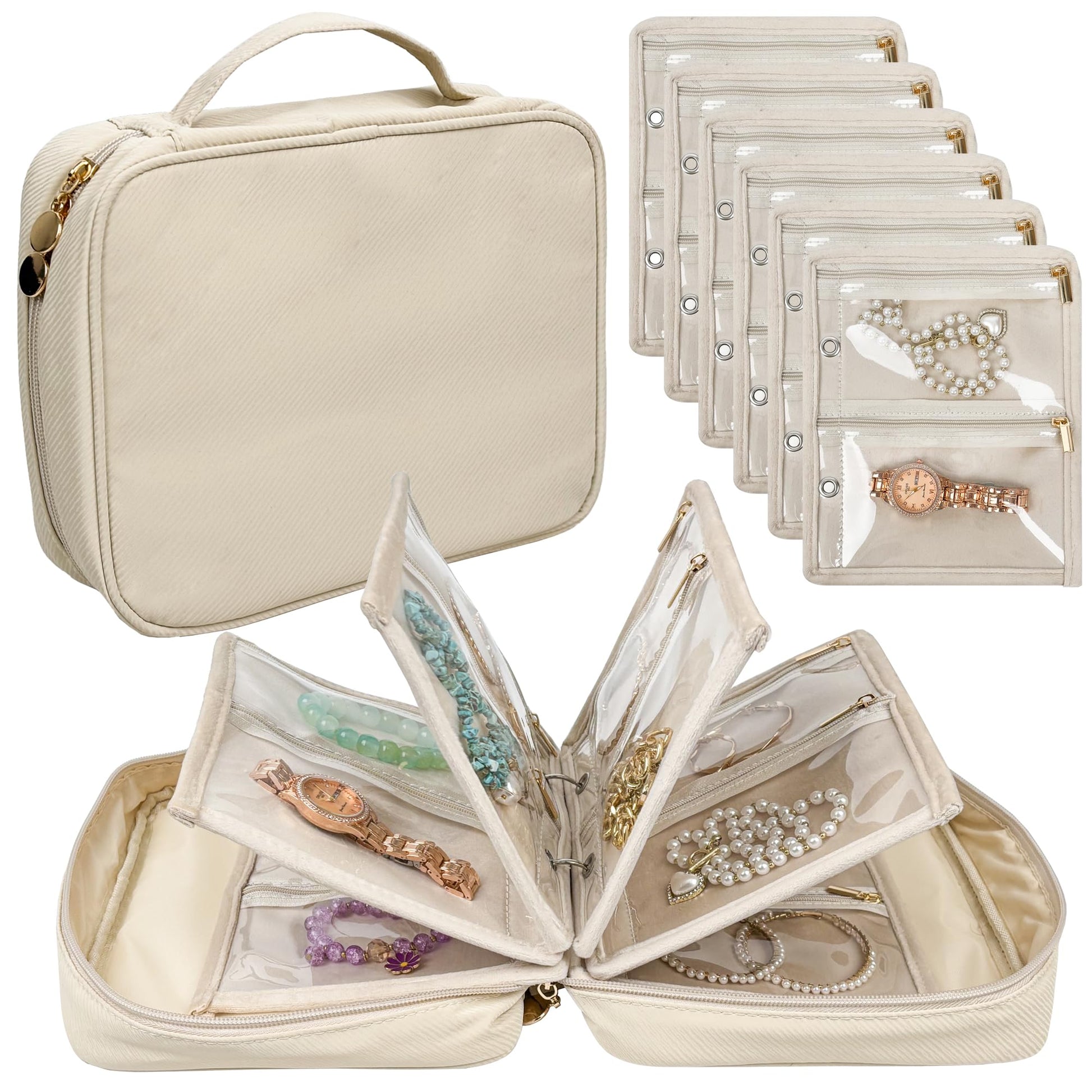 LingLingo Travel Jewelry Organizer Case,Jewelry Bags for Traveling, Jewelry Binder with 24 Pcs