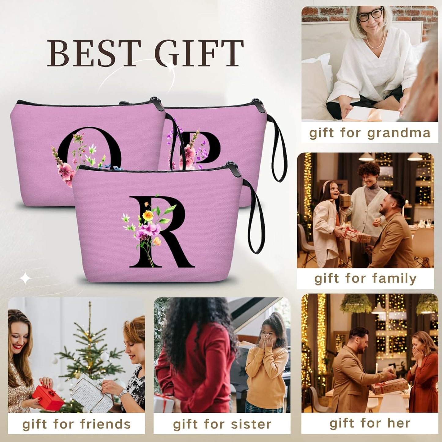 Women Birthday Maid of Honor Monogrammed Gifts for Bride Bridesmaid Sister Friend Her Teacher Makeup Cosmetic Bag with Mirror Mothers Day Christmas Graduation R
