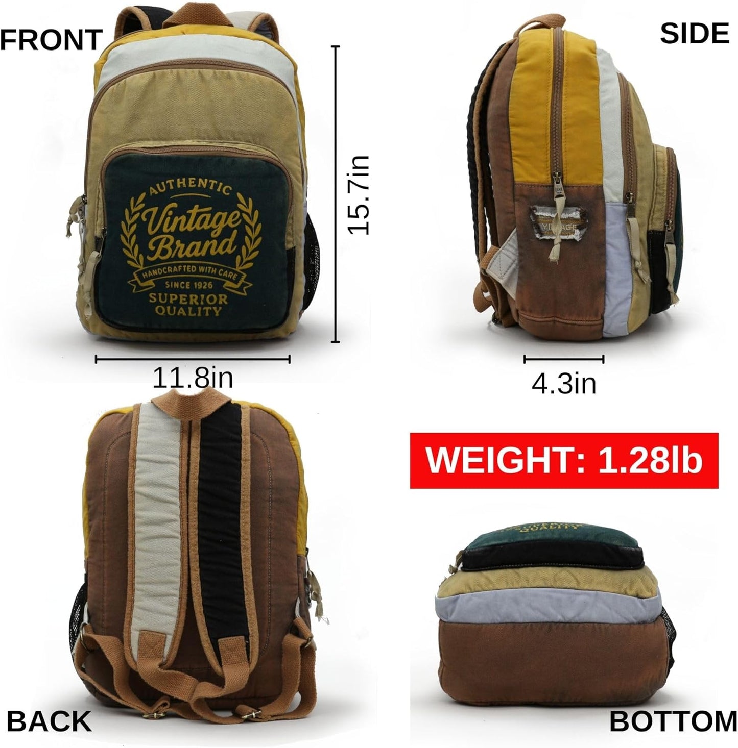 4034 Patara Vintage Cotton Canvas Backpack for 15.6” Laptop – Unisex Travel, Work Bag (Green Cream)