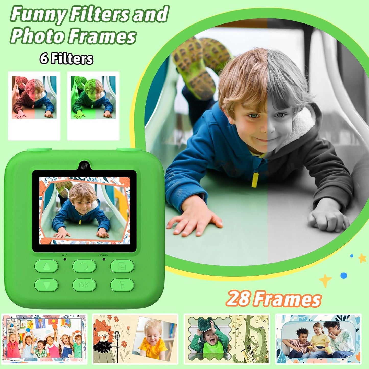 Kids Instant Digital Cameras for Boys and Girls, 1080P HD Dual-Lens Selfie Digital Camera with Print Paper & 32G Card, Christmas Birthday Gifts Toys for Toddler and Teenagers Age 3-16 Years Old