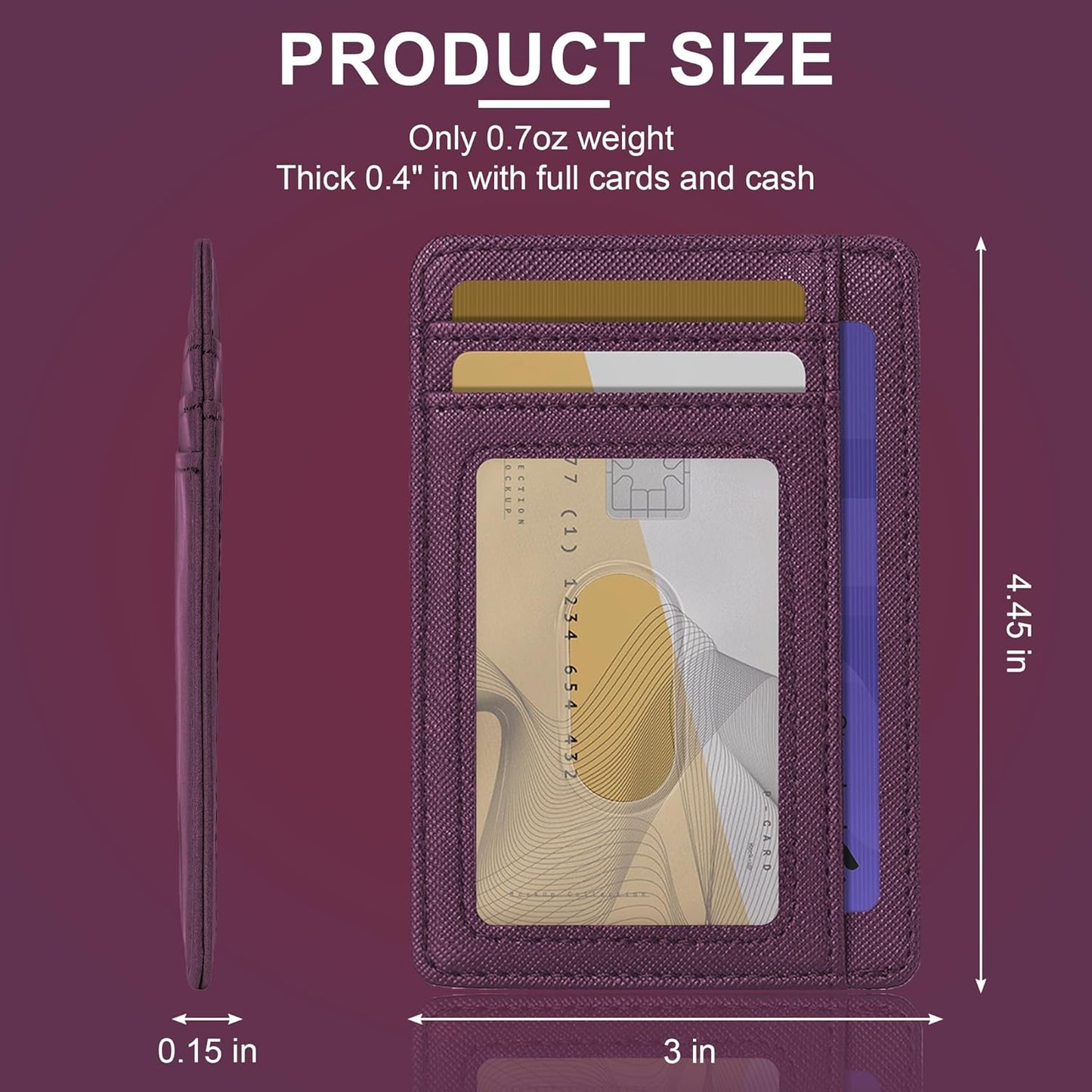 Hoewina Slim Wallet for Men, Credit Card Holder Wallet, Minimalist Design - RFID Blocking Front Pocket Leather Thin Wallet for Men and Women（Cross Grape Purple）