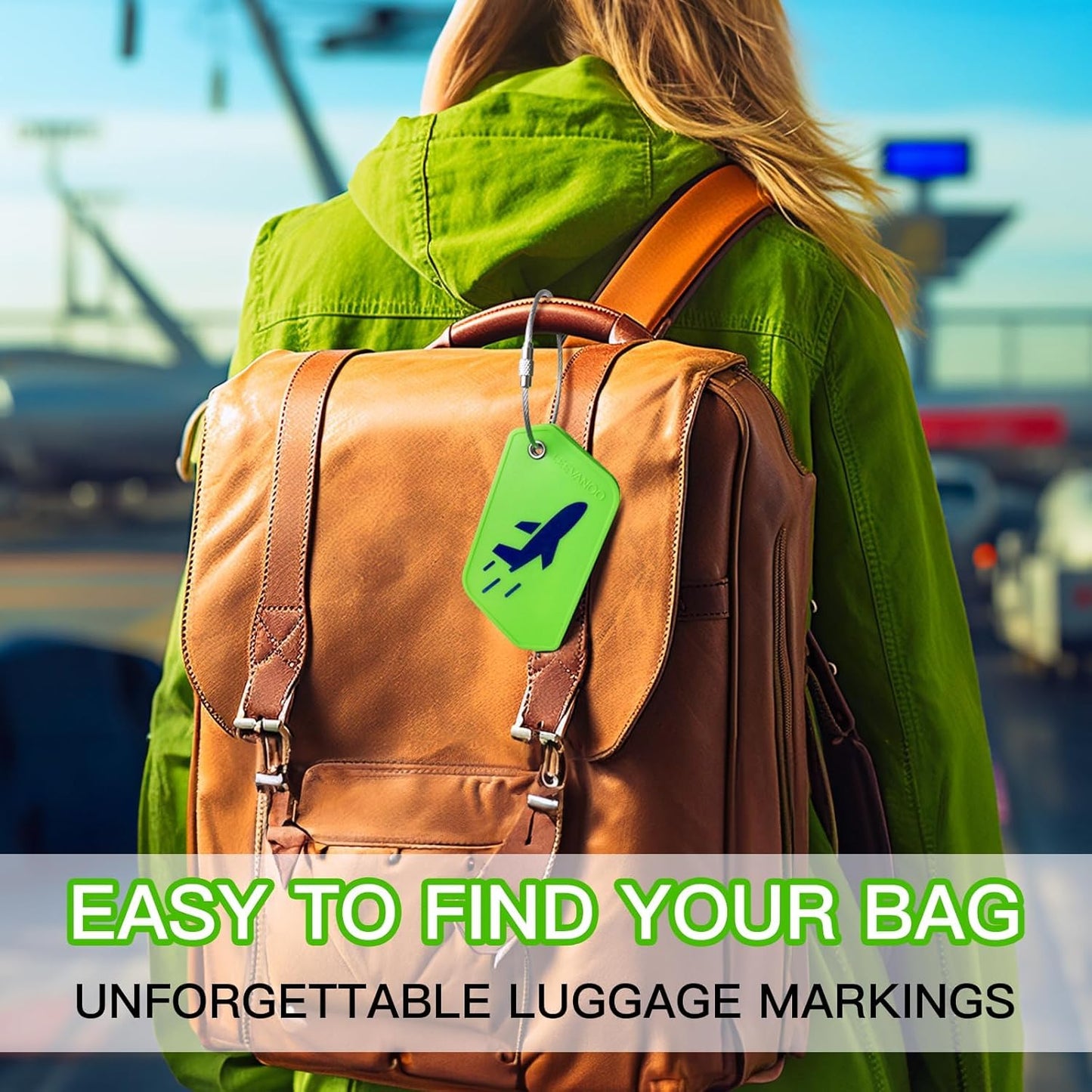 Silicone Luggage Tags for Suitcases, Luggage Tags 4 Pack with Name ID Card, Perfect to Quickly Spot Luggage Suitcase by Leevanoo (Green)
