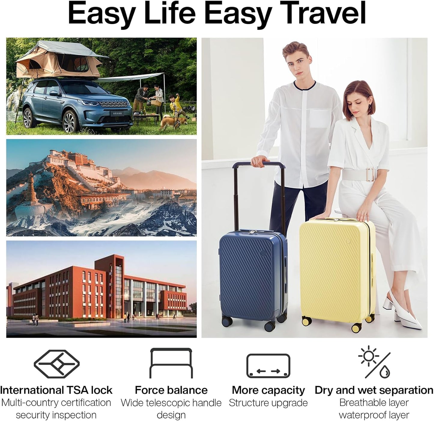 mixi Large Capacity Expandable Luggage Suitcases With Spinner Wheels,Upgrade Wide Handle PC