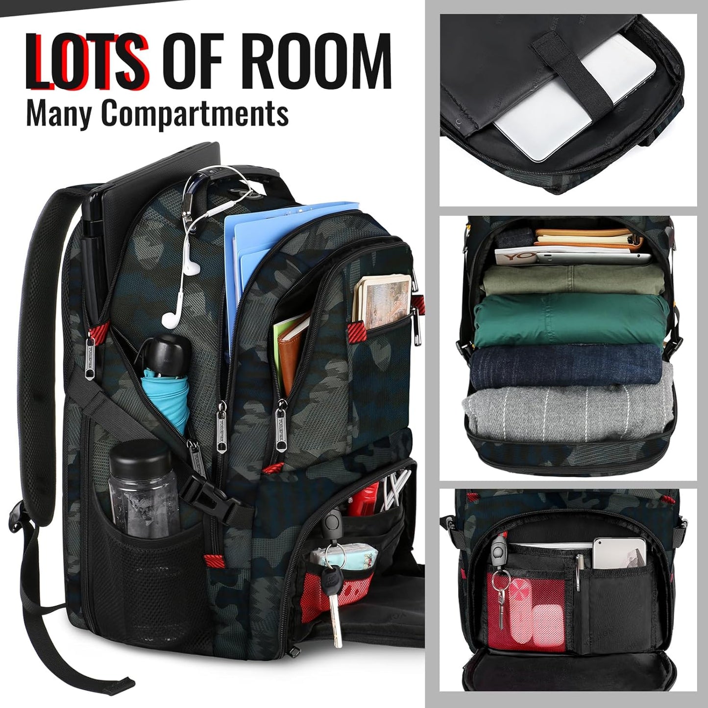 YOREPEK Travel Backpack, Extra Large 50L Laptop Backpacks for Men Women, Water Resistant College Backpack Airline Approved Business Work Bag with USB Charging Port Fits 17 Inch Computers, Camouflage