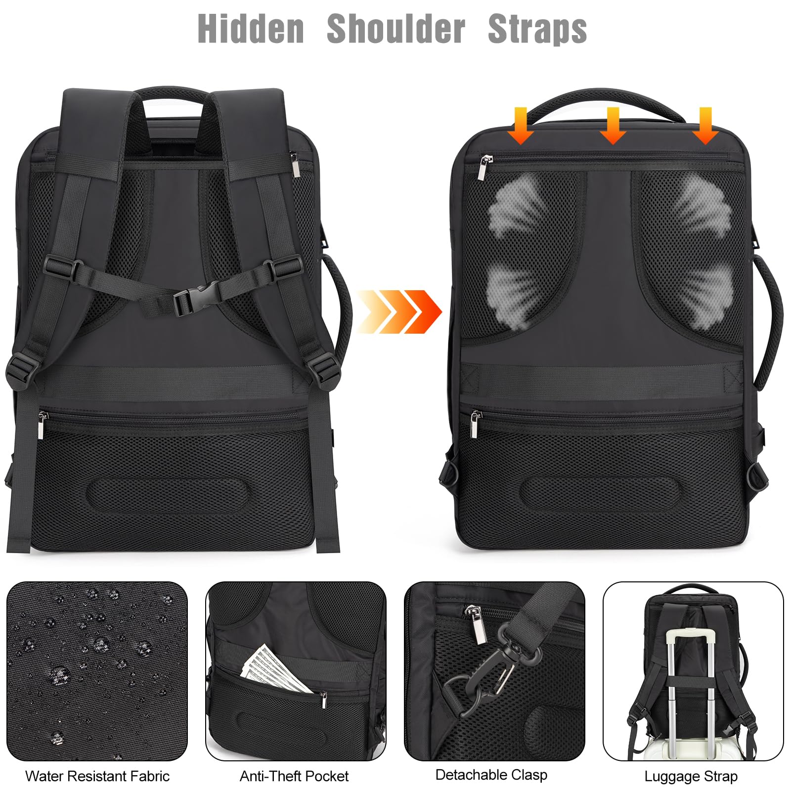 Tzowla 40L Expandable Travel Laptop Backpack for Men Women Carry on Flight Approved,Large Capacity