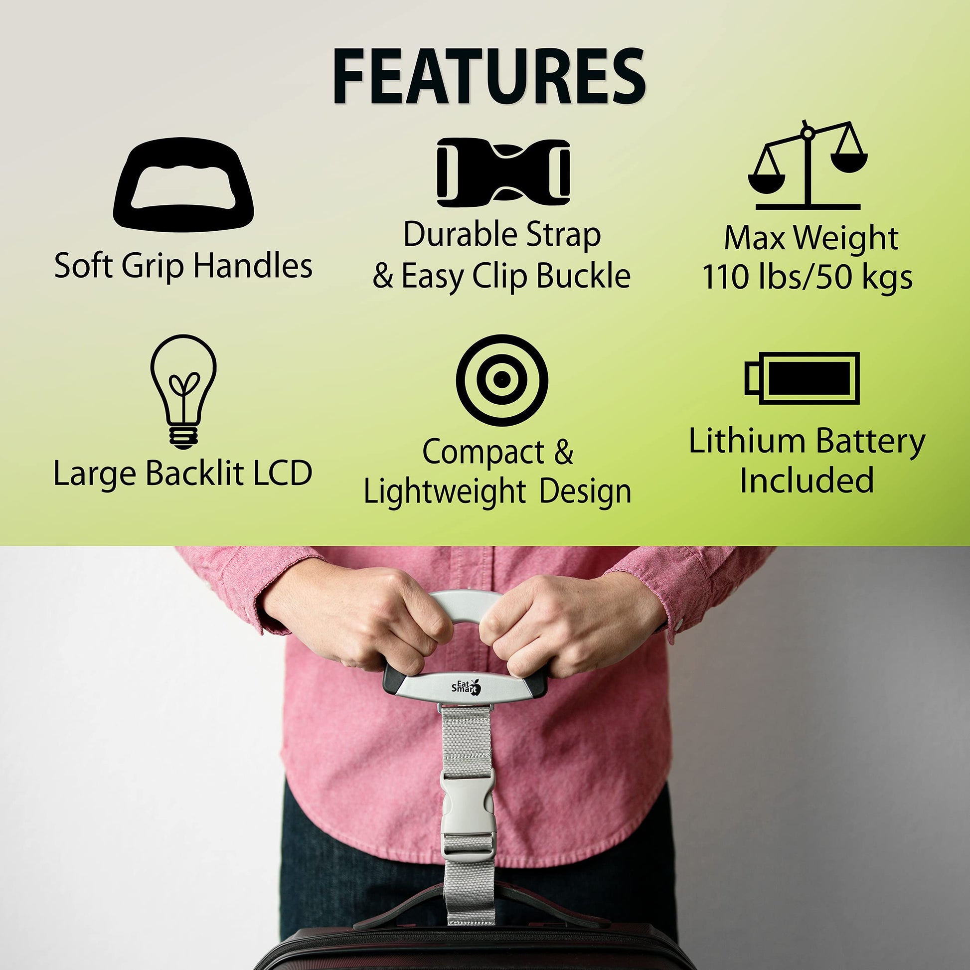 EatSmart Digital Luggage Scale - Portable Handheld Travel Scale with LCD Display, Measures up to
