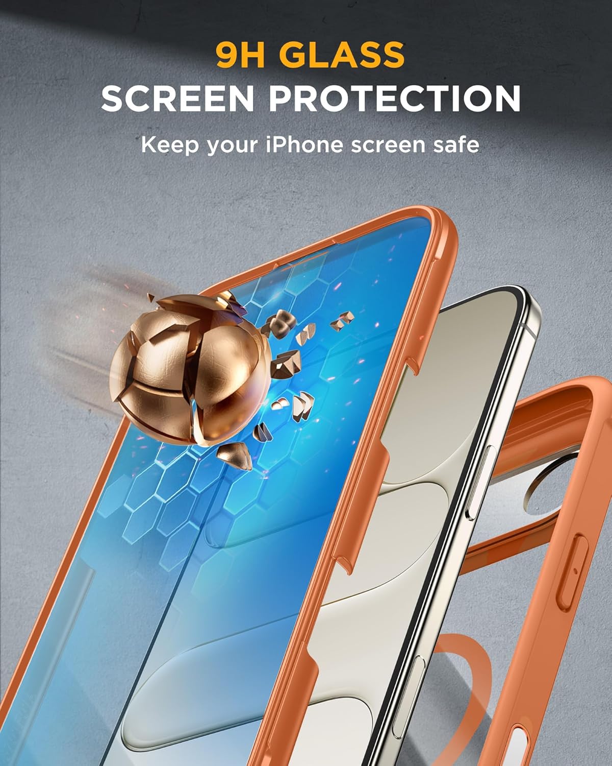 Miracase Magnetic for iPhone Air Case 6.5" [Compatible with MagSafe] Full-Body Phone Case with Built-in Glass Screen Protector & Camera Control,Drop Proof iPhone 17 Air Case Cover, Orange