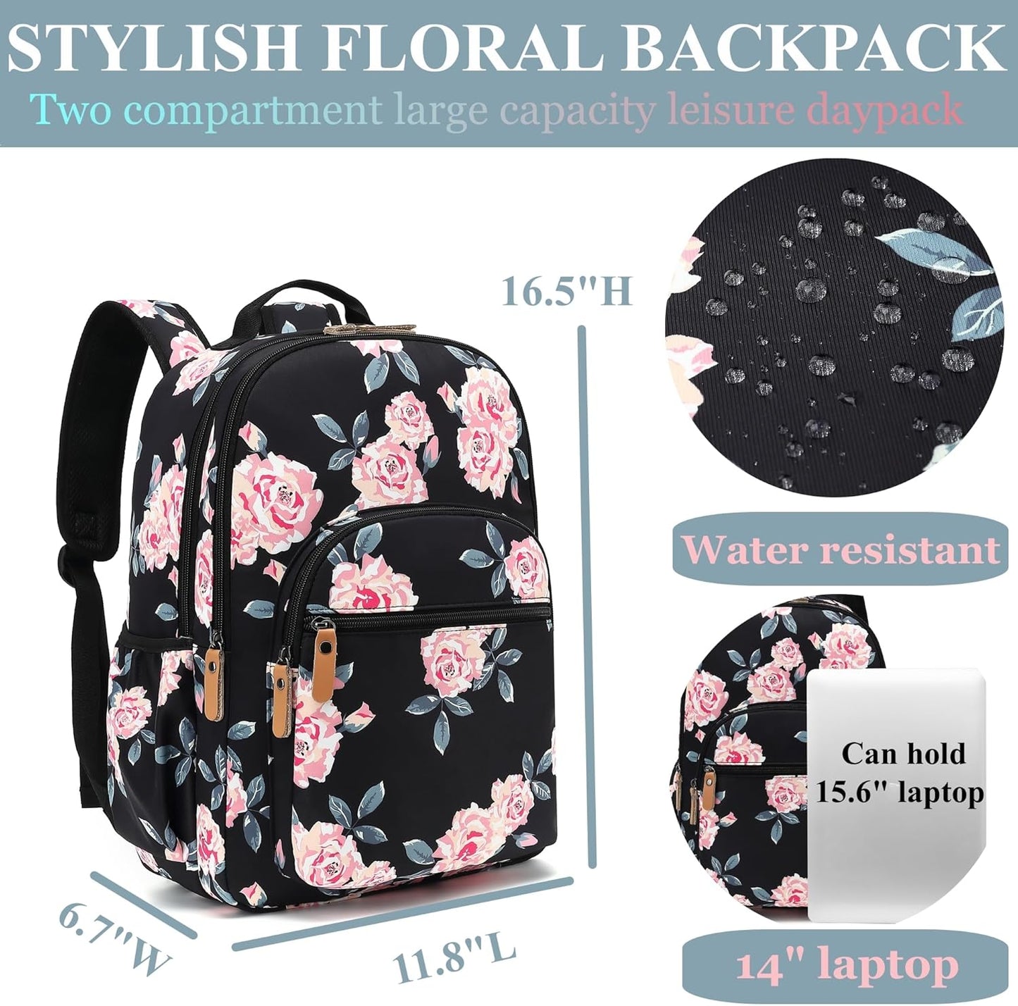 Travel Backpack Water Resistant Laptop Backpacks College Bookbag Flight Approved Carry On Bag Dapack Black