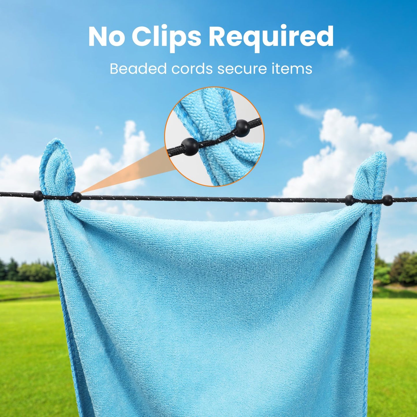 HISAFA Compact Travel Clothesline Lightweight Camping Clothes Line, 24 Beads, 11.5 Feet