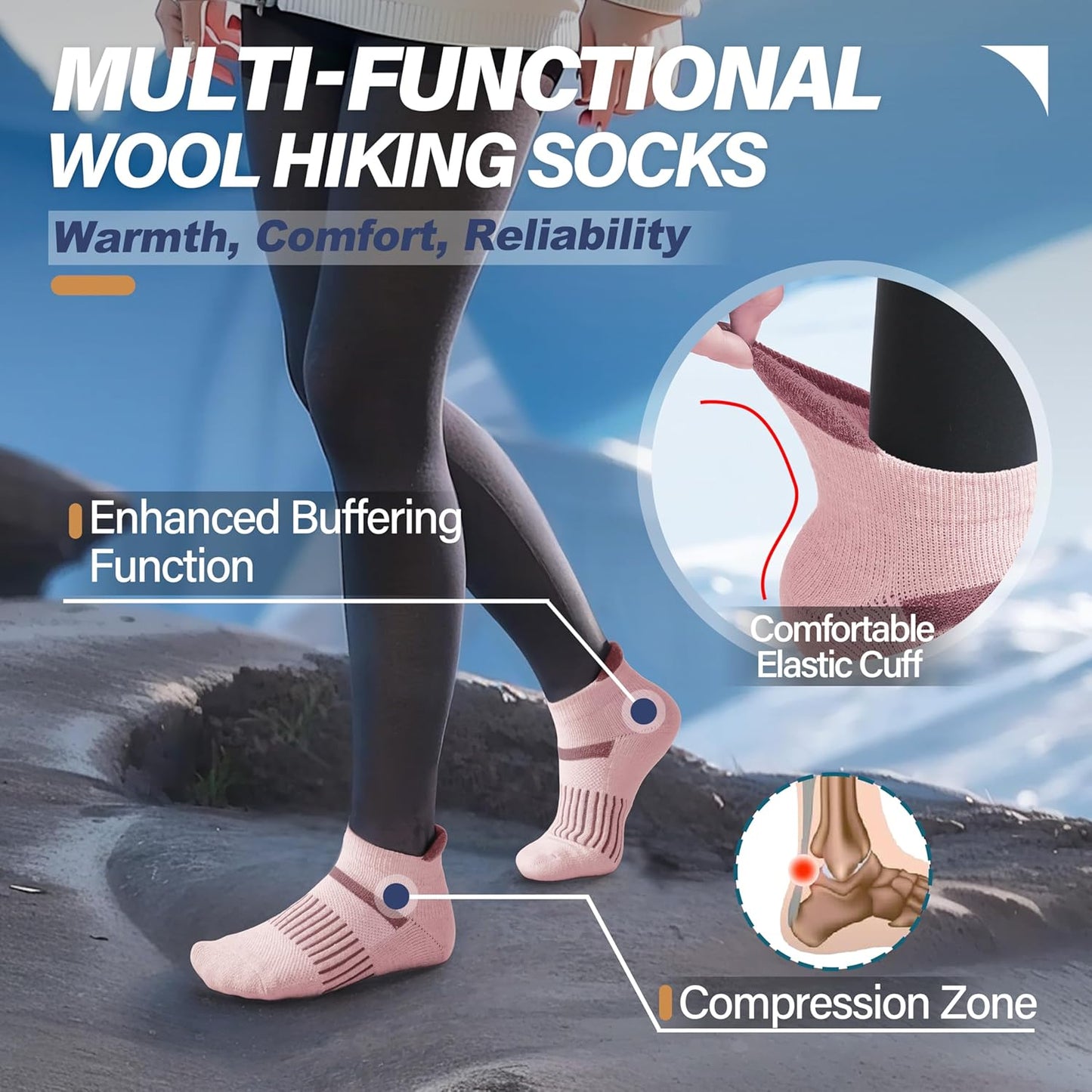 6 Pairs Merino Wool Ankle Running Hiking Socks Compression Support Breathable Thick Cushion No Show