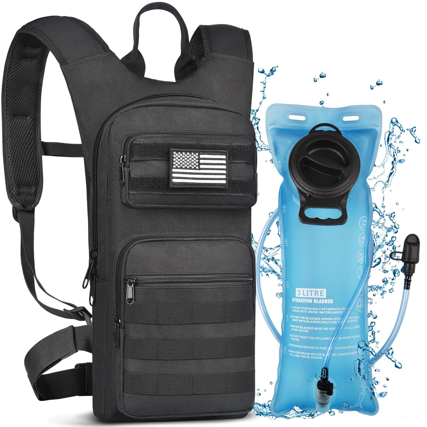 NOOLA Hydration Backpack with 3L TPU Water Bladder, Tactical Molle Water Backpack for Men Women