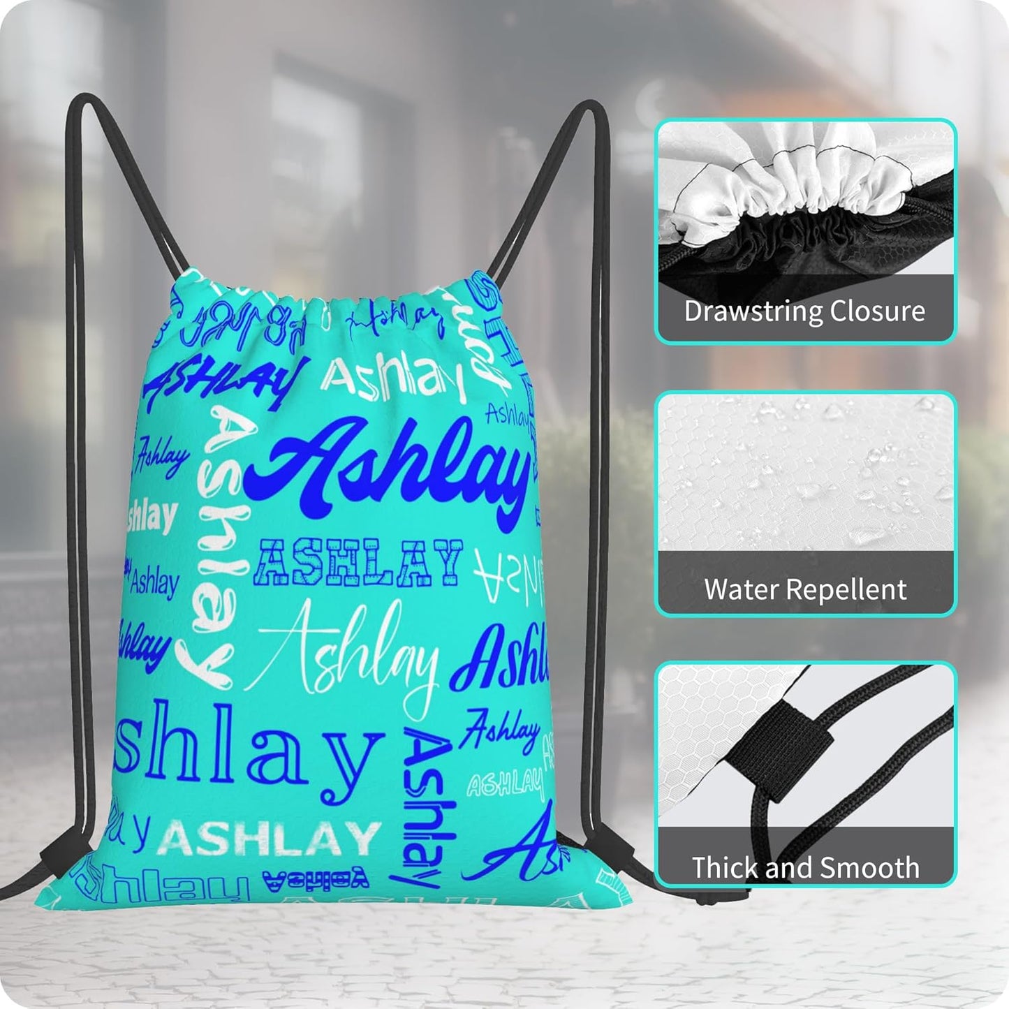Personalized Drawstring Bag with Your Name Drawstring Backpack for Men Women Small Gym Beach Shopping Sport Yoga Bag (Custom Name-1)
