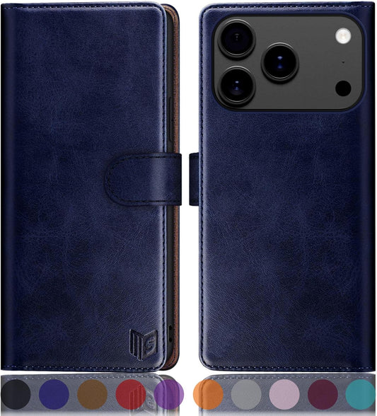 SUANPOT Compatible with iPhone 17 Pro Max 6.9" Wallet case with RFID Blocking Credit Card Holder,Flip Book PU Leather Protective Cover Women Men for Apple 17 Pro Max Phone case Blue