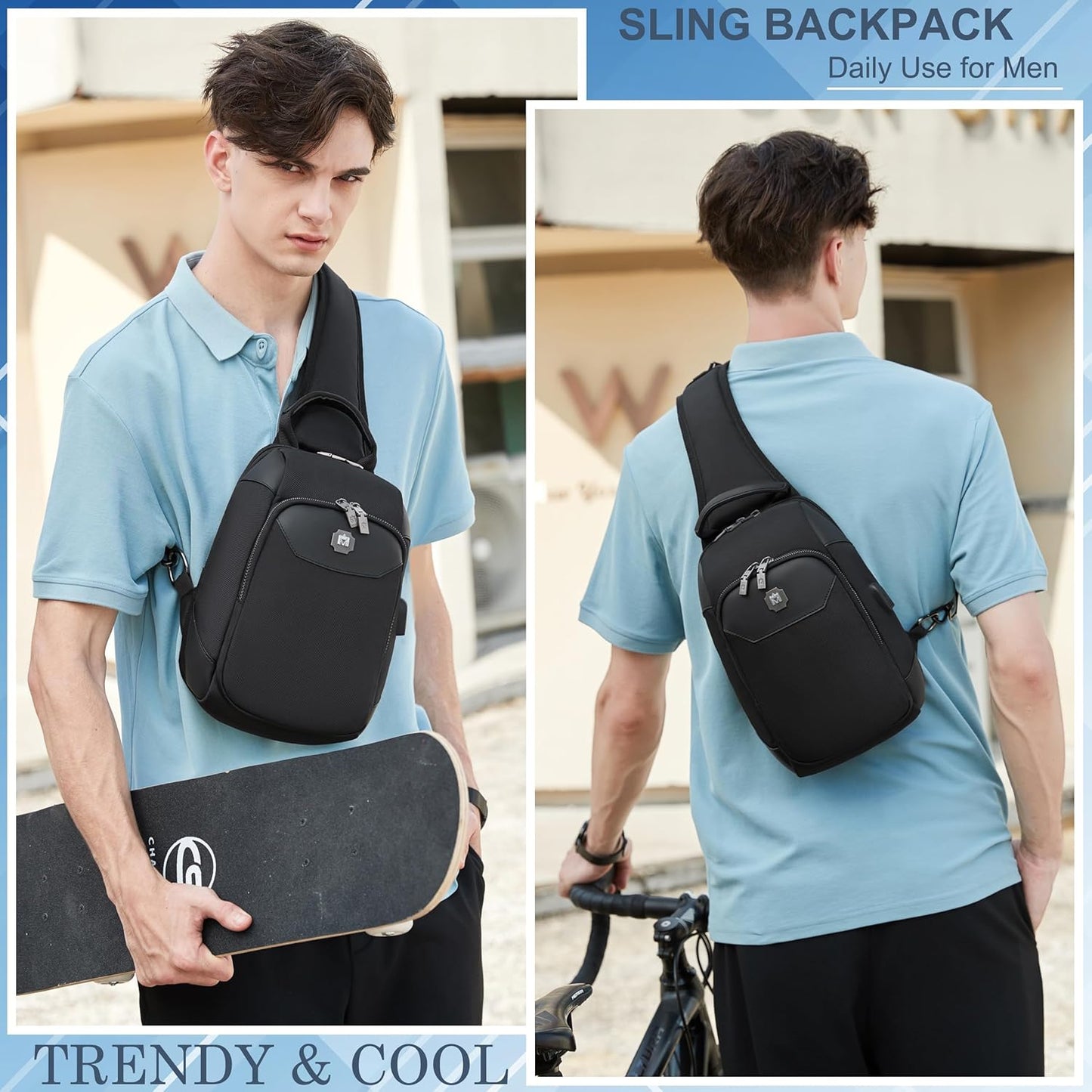 Hidds Sling Bag For Men Crossbody Bags Men’s Shoulder Backpack With Charging Port Travel Hiking Chest Bag Sling Daypack