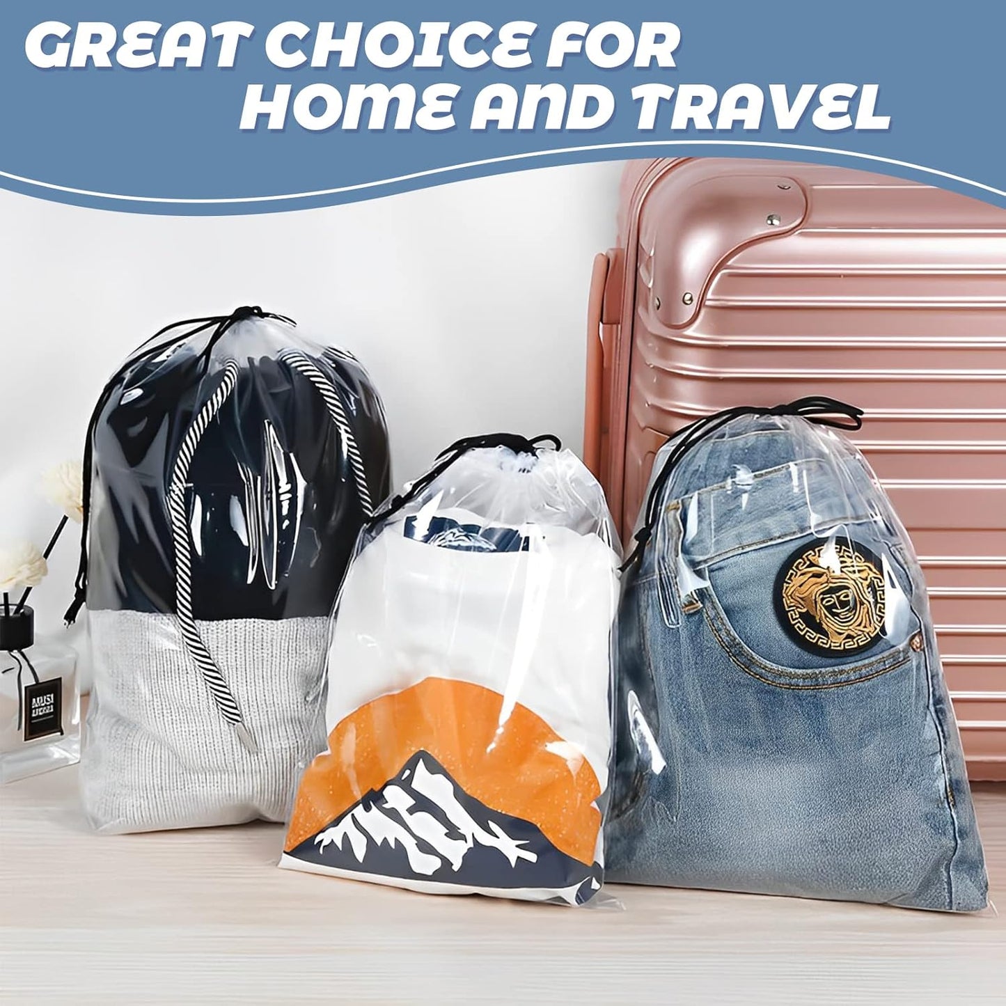 50 Pcs Shoe Bags for Travel,Large Transparent Travel Shoe Bags for Packing,Clear Plastic Drawstring