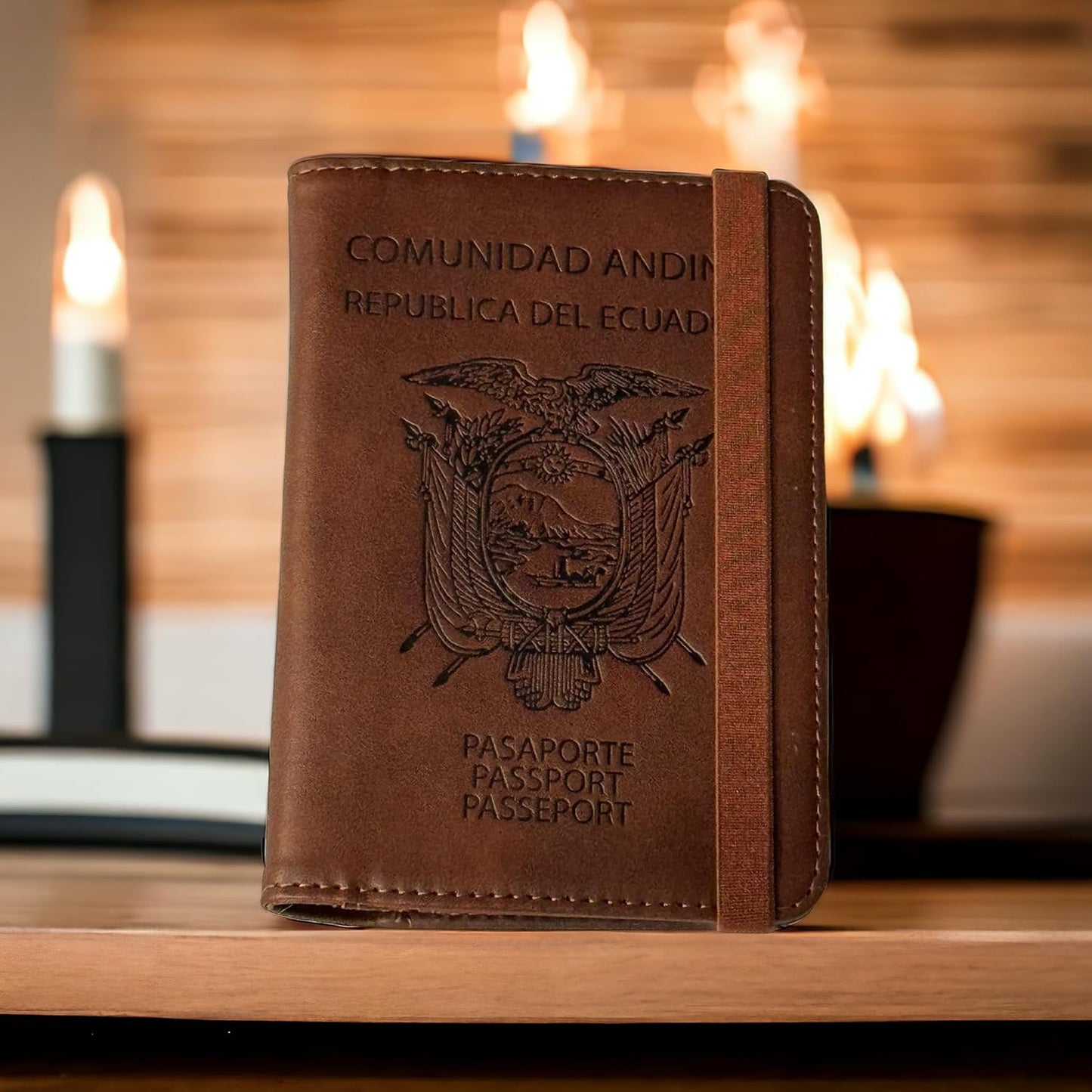 Passport Holder. GENUINE TOP GRAIN LEATHER. Luxury Gift Box. Pen, and SIM Card Removal Tool Included/Travel Wallet (Ecaudorian-brown)