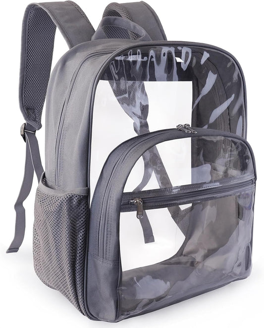 Clear Backpack for School, Heavy Duty Transparent Backpack with 0.6 mm PVC Bookbag 18 inch Clear Bag,Gray