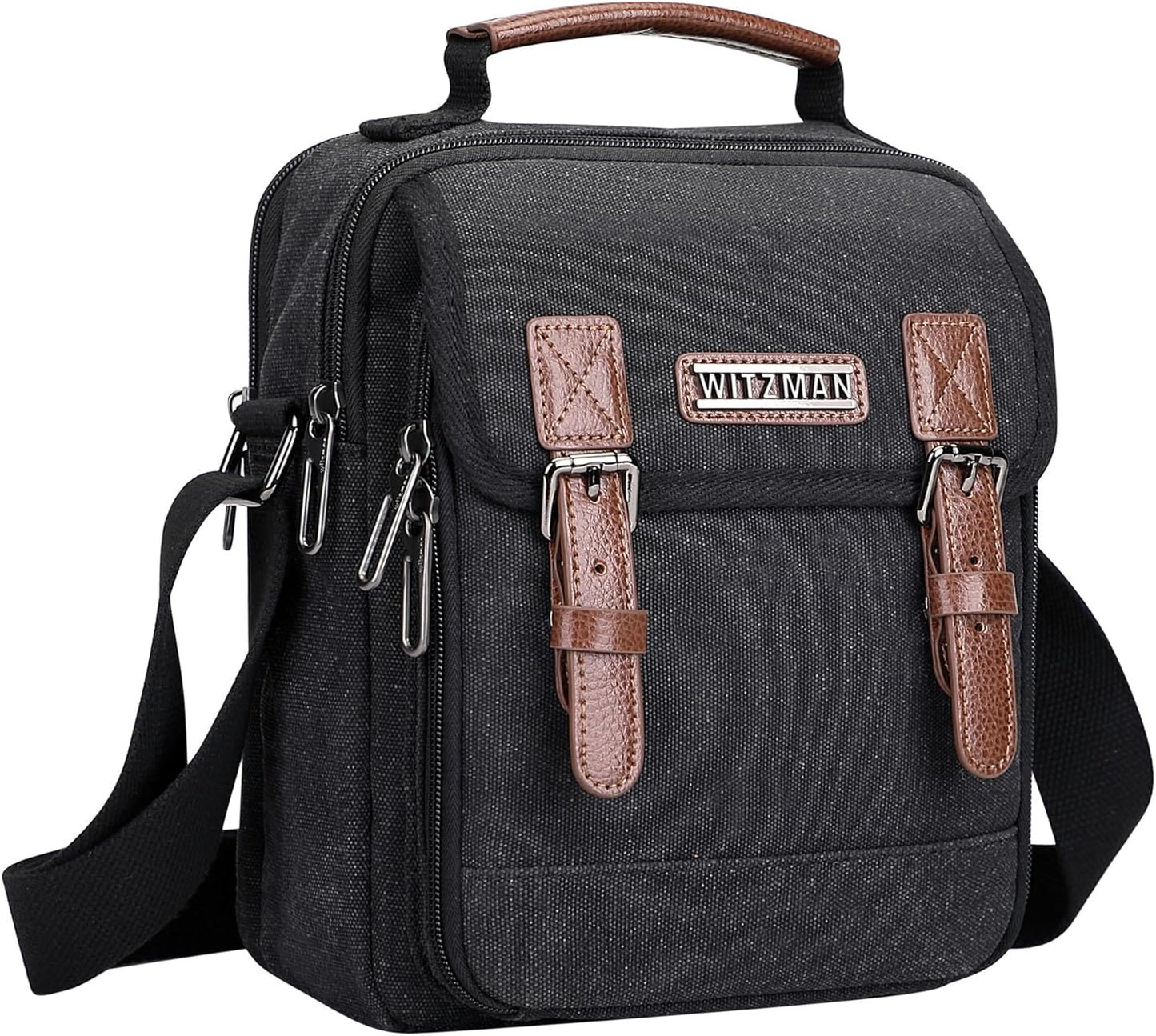 WITZMAN Canvas Small Messenger Bag for Men Crossbody Bag Multi-pocket Casual Shoulder Bag Travel Chest Bag
