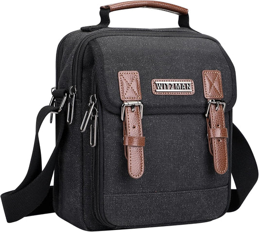 WITZMAN Canvas Small Messenger Bag for Men Crossbody Bag Multi-pocket Casual Shoulder Bag Travel Chest Bag
